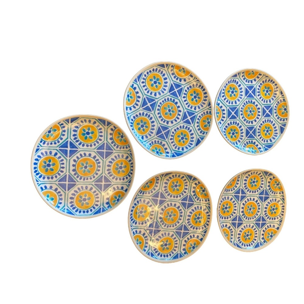 Il Mulino Blue Yellow Tile Medallion Melamine Dinner Plates Set Of 5